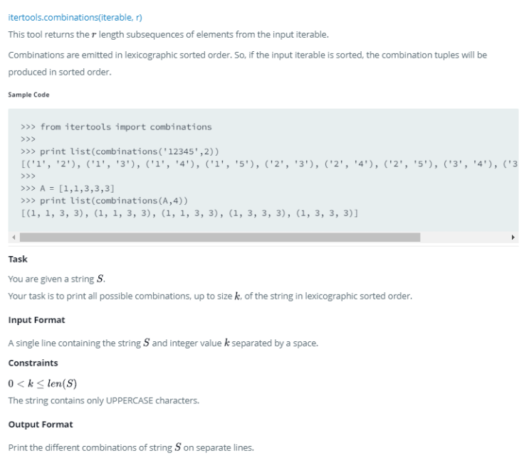 Python HackerRank 문제 36 - itertools.combinations()