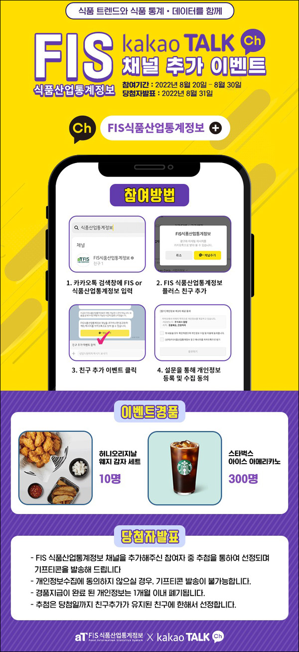 FIS 식품산업통계 카톡 플친이벤트(스벅등 310명)추첨,간단 FIS 식품산업통계 카톡 플친이벤트(스벅등 310명)추첨,간단