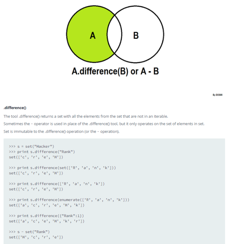  Python HackerRank 문제 44 - Set .difference() Operation