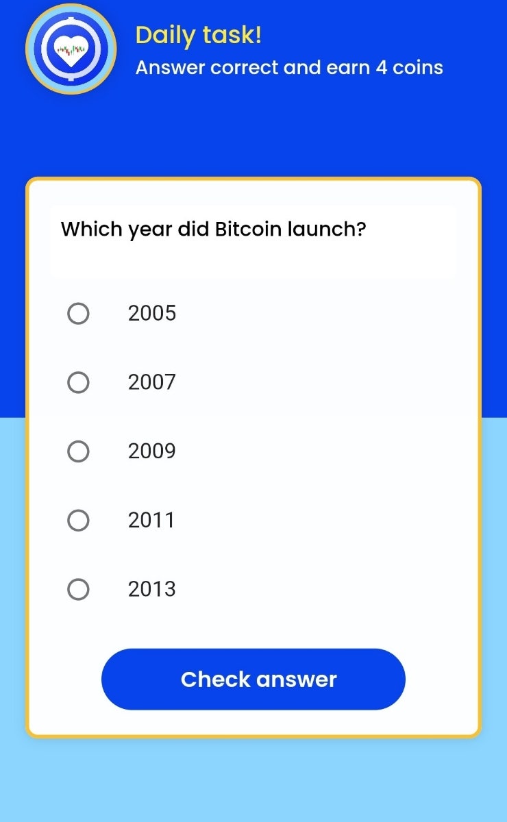  Remint daily tasks(레민트 일일퀴즈) - Which year did Bitcoin launch? 비트코인이 출시된 연도는?