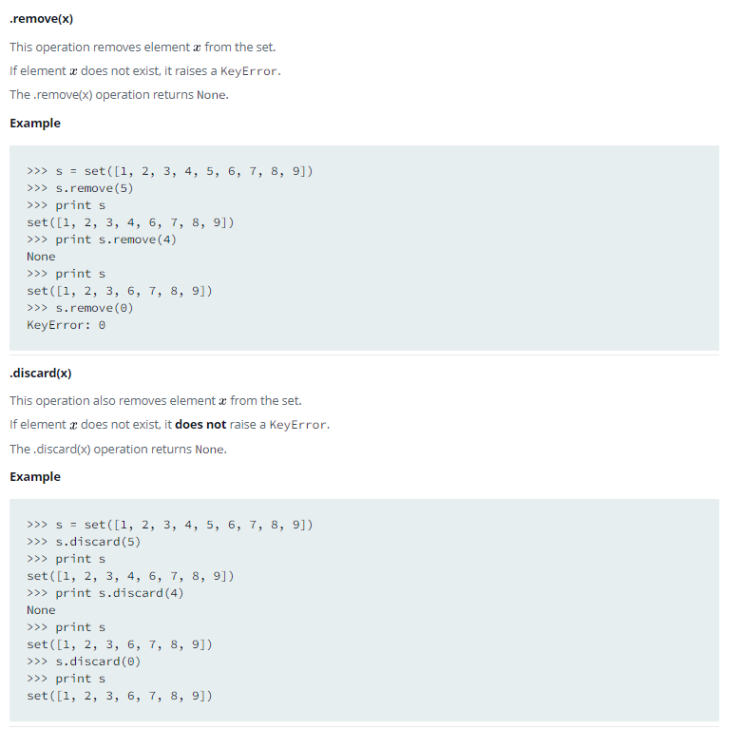 Python HackerRank 문제 40 - Set .discard(), .remove() & .pop()
