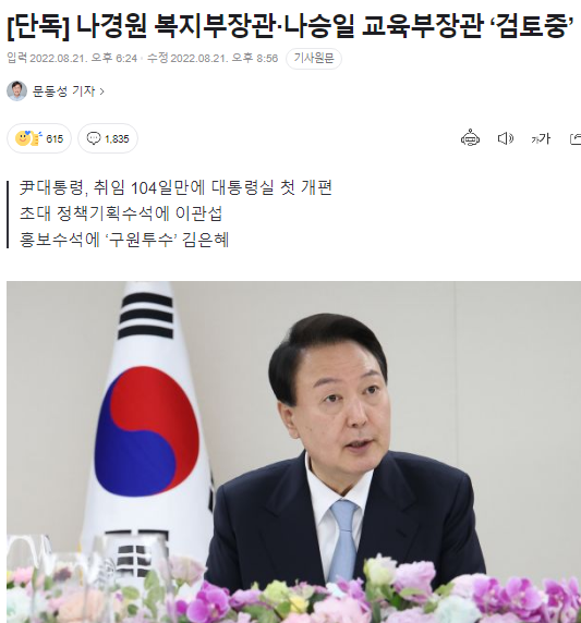 '인사가 만사' : 보건복지부장관 후보로 <b>나경원</b>이 검토되고... 