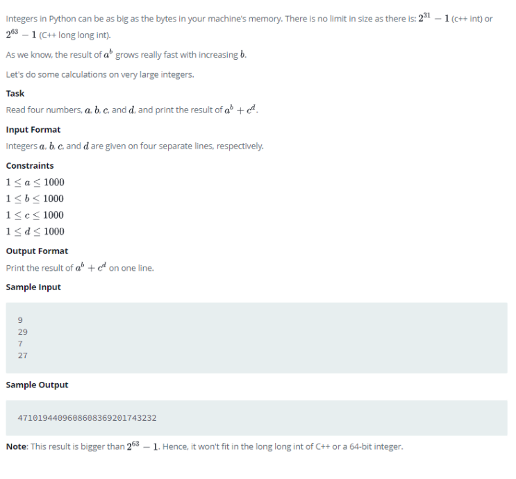 Python HackerRank 문제 46 - Integers Come In All Sizes