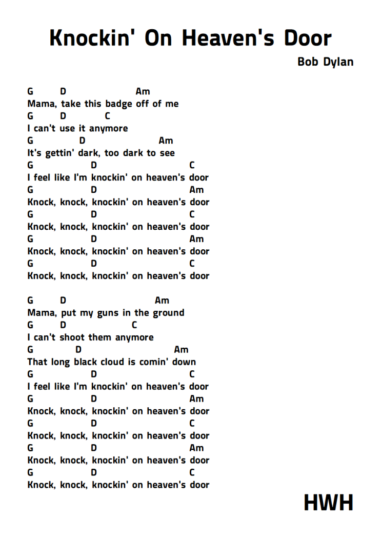  Bob dylan - knockin' on heaven's door 기타 코드 악보 (가사/해석/발음)