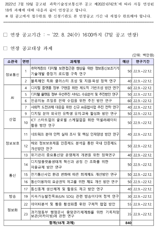 2022년 하반기 방송통신정책연구(R&D) 신규과제 재공고_과학기술정보통신부 2022년 하반기 방송통신정책연구(R&D) 신규과제 재공고_과학기술정보통신부