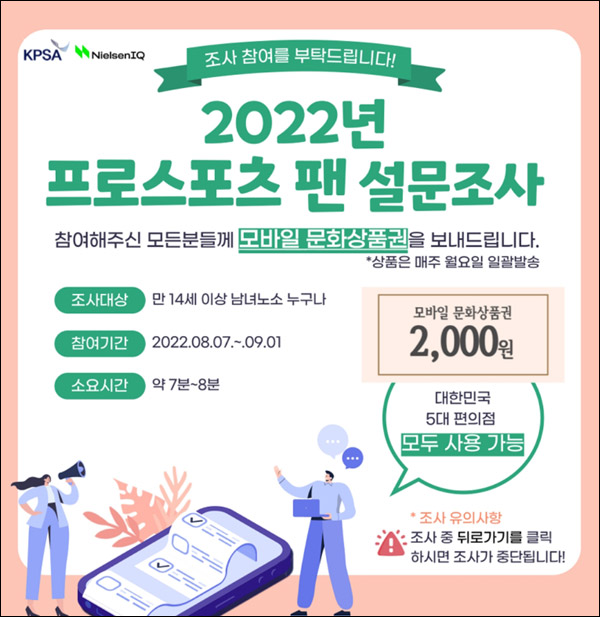 2022 프로스포츠팬 설문조사이벤트(문상 2,000원 100%)전원증정 2022 프로스포츠팬 설문조사이벤트(문상 2,000원 100%)전원증정