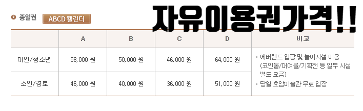  에버랜드 이용요금 ABCD캘린더 이건뭘까요