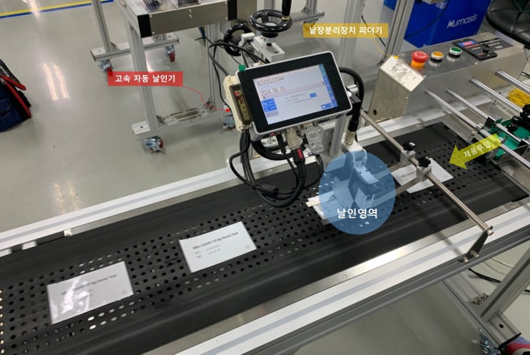  잉크젯 고속날인기(자동날인기) 일부인기로 로트번호, 유통기한(EXP DATE)마킹(PE재질 파우치마킹, 박스마킹)