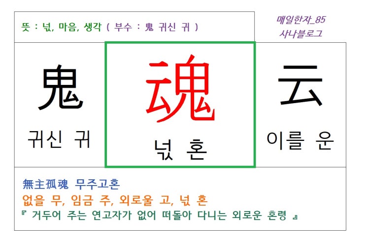  매일한자 공부하기(85) 넋 혼