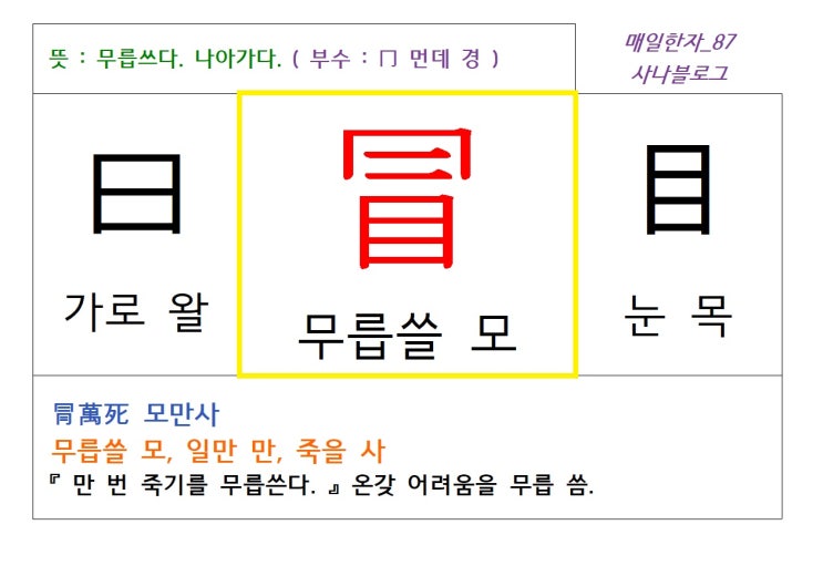  매일한자 공부하기(87) 무릅쓸 모