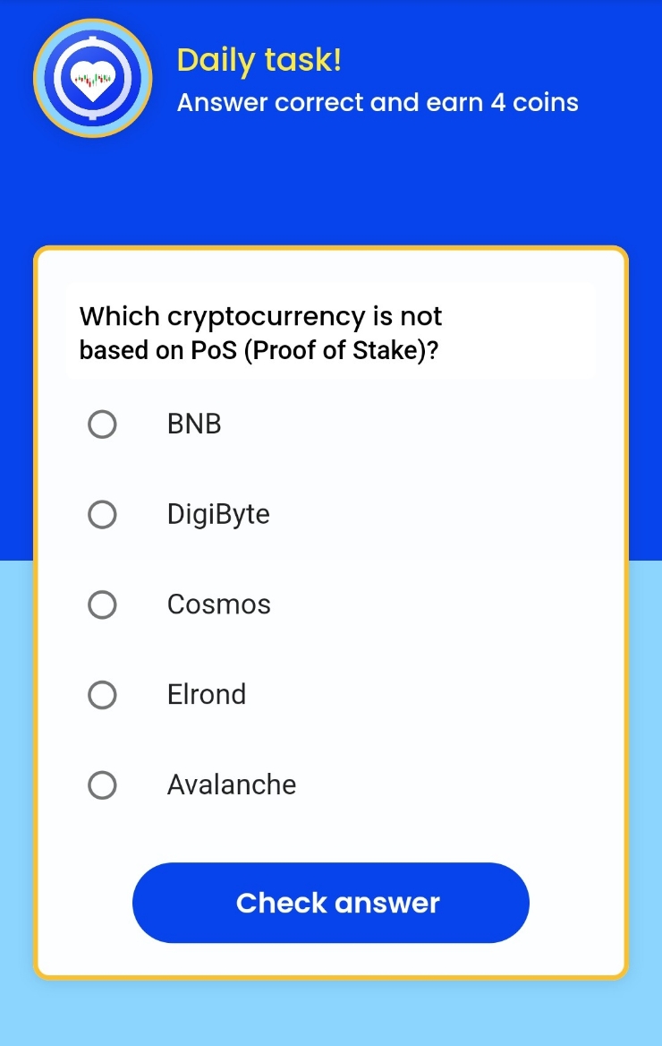  Remint daily tasks(레민트 일일퀴즈) -  Which cryptocurrency is not based on PoS (Proof of Stake)? PoS(지분 증명