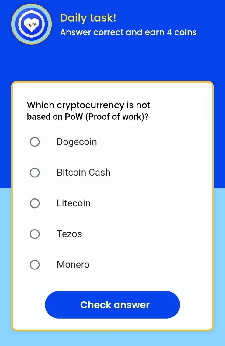  Remint daily tasks(레민트 일일퀴즈) -  Which cryptocurrency is not based on PoW (Proof of work)? 작업 증명(PoW)