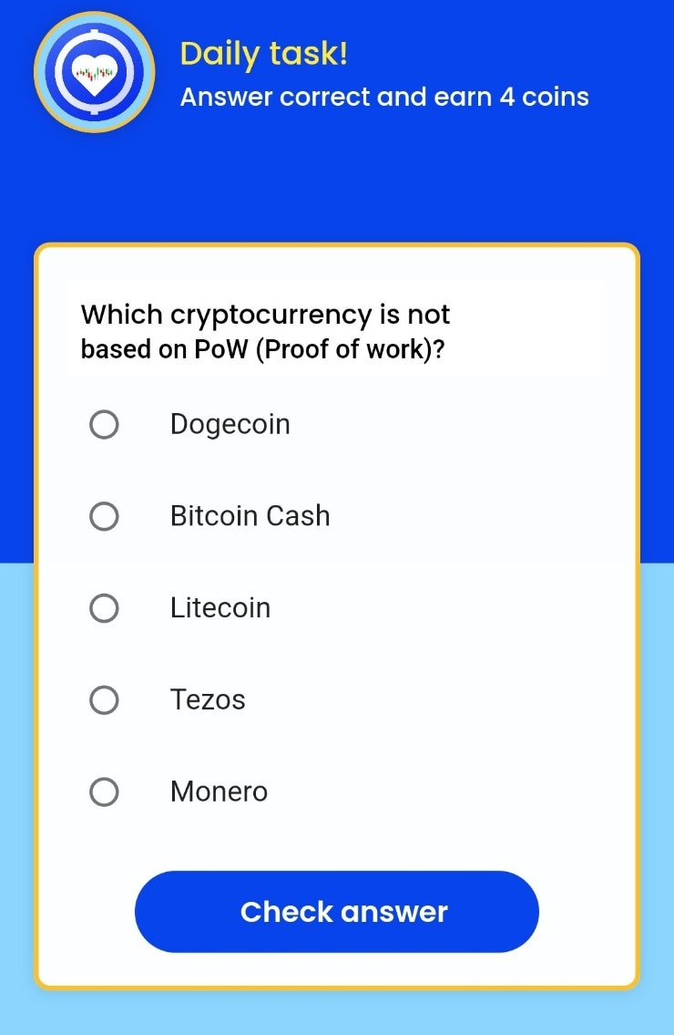 Remint daily tasks(레민트 일일퀴즈) -  Which cryptocurrency is not based on PoW (Proof of work)? 작업 증명(PoW)