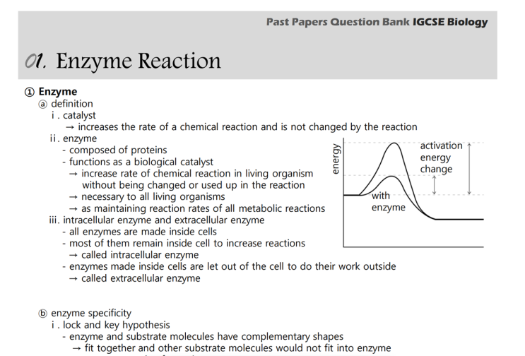 IGCSE Biology Topical Past Papers Topic 05. Enzyme