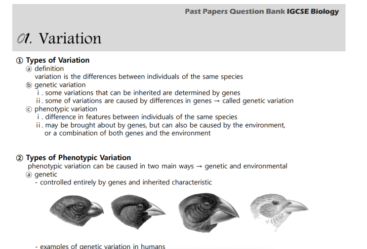 IGCSE Biology Topical Past Papers Topic 18. Variation and Selection