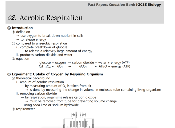 IGCSE Biology Topical Past Papers Topic 12. Respiration