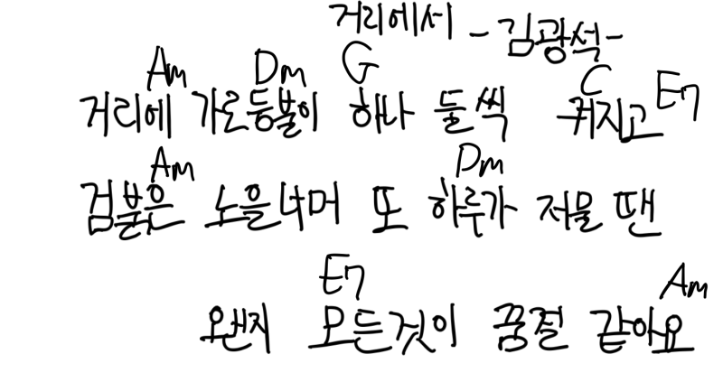 김광석 거리에서 - 쉬운 기타 악보