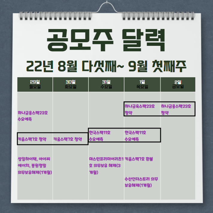 2022년 8월 다섯째 ~9월 첫째 주 공모주 일정
