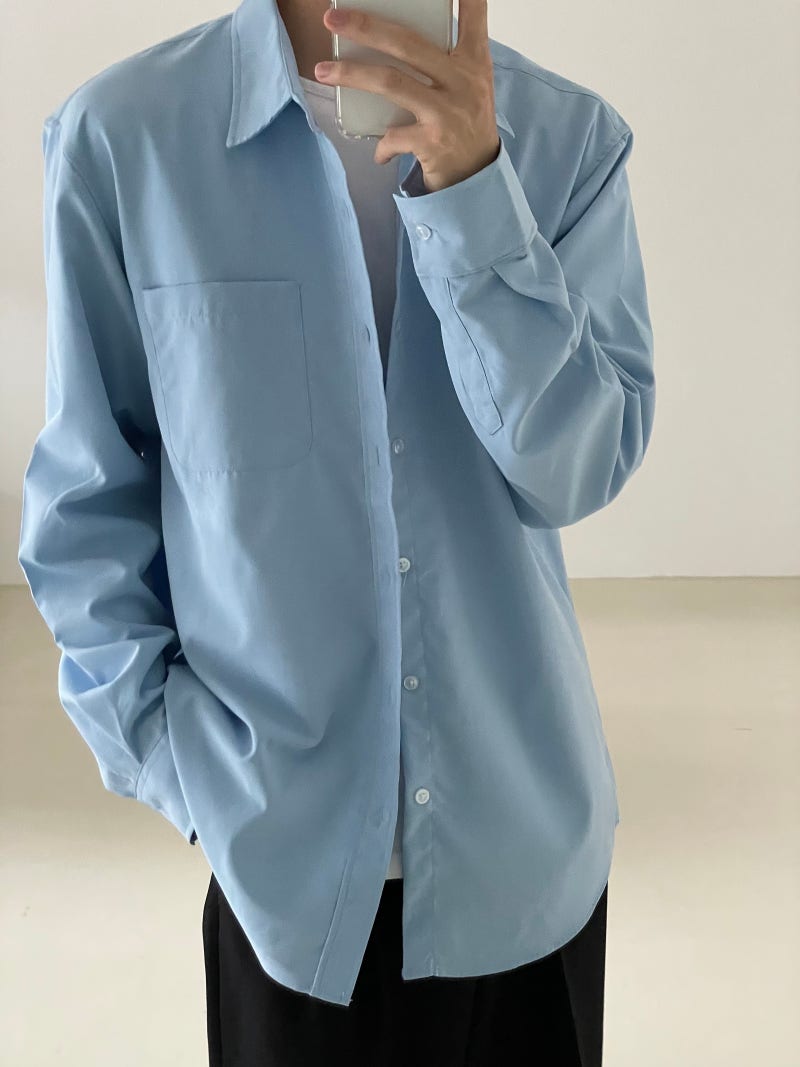 [남자 오버핏 소라색 남방 긴팔셔츠] Basic shirt 남자 베이직 데일리 셔츠 남방
