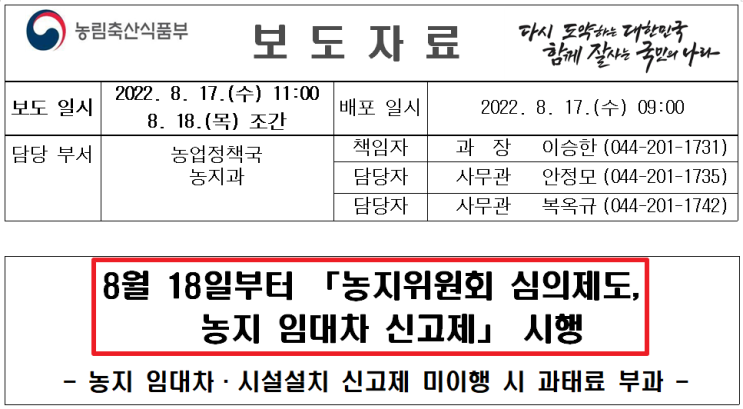  농지위원회 심의제도, 농지 임대차 신고제