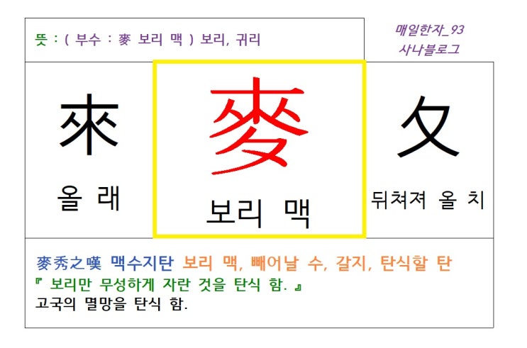  매일한자 공부하기(93) 보리 맥