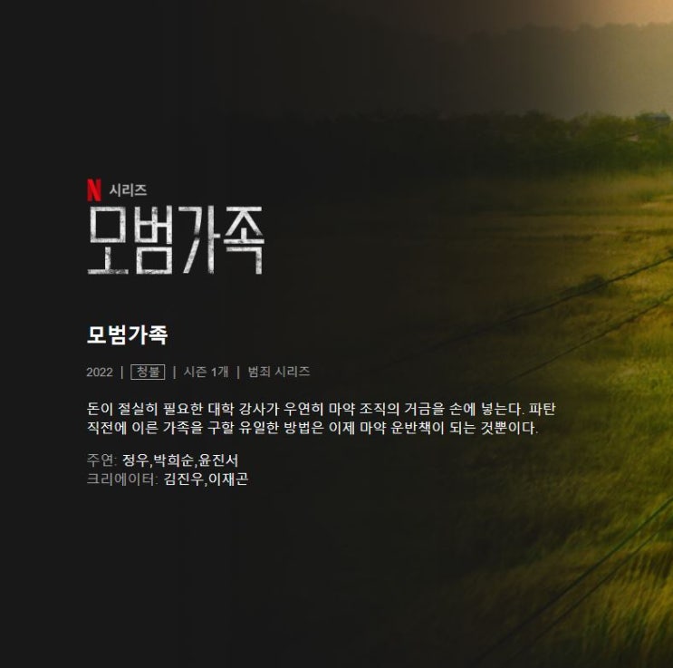  넷플릭스 웹드라마 모범가족 출연진 10부작 정주행 후 리뷰 수위 결말