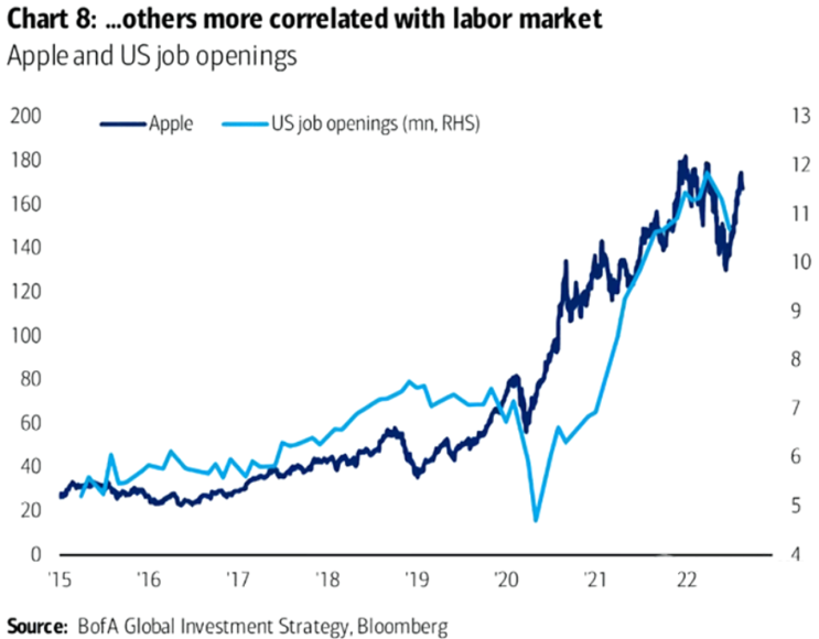  애플(AAPL) 주가 & 미국 구인공고수