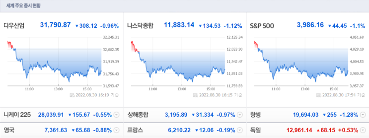  [8월30일미국주식]1일1시황 나의 지출 나의 자산현황 MACD Stochastic slow 일목균형표 VIX 등등