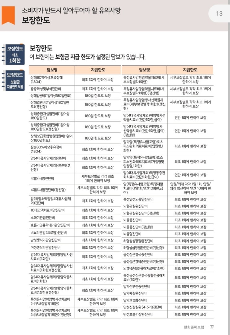 보장한도(한화손보)