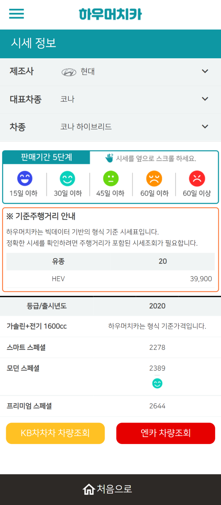 하우머치카 2022년 8월 코나 하이브리드 중고차시세.가격표