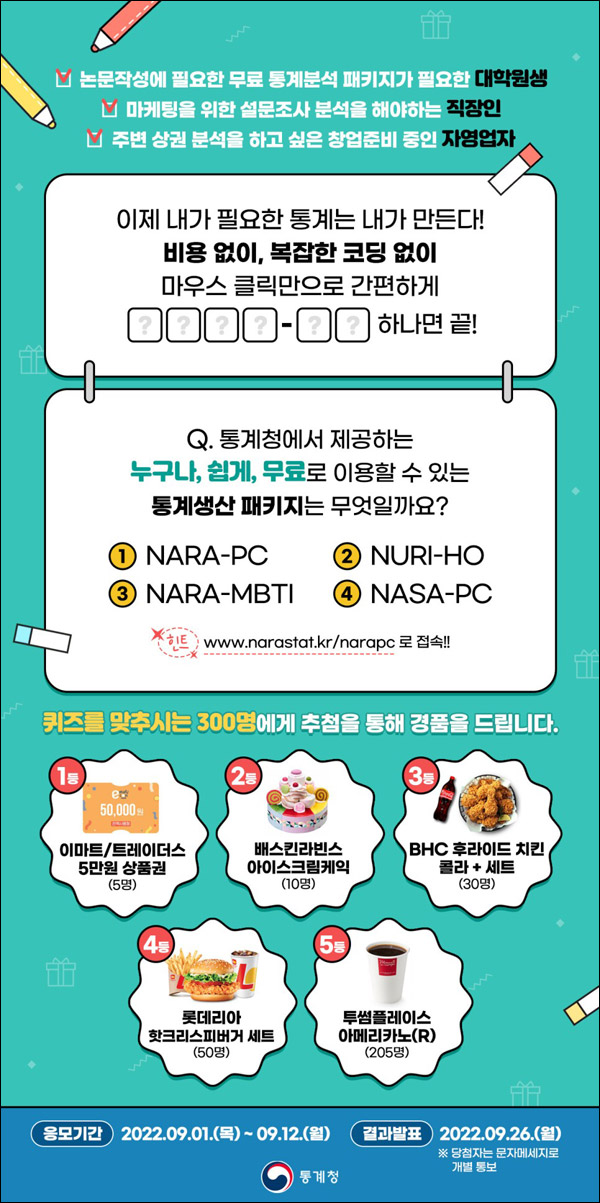 통계청 퀴즈 이벤트(투썸등 300명)추첨,간단 통계청 퀴즈 이벤트(투썸등 300명)추첨,간단