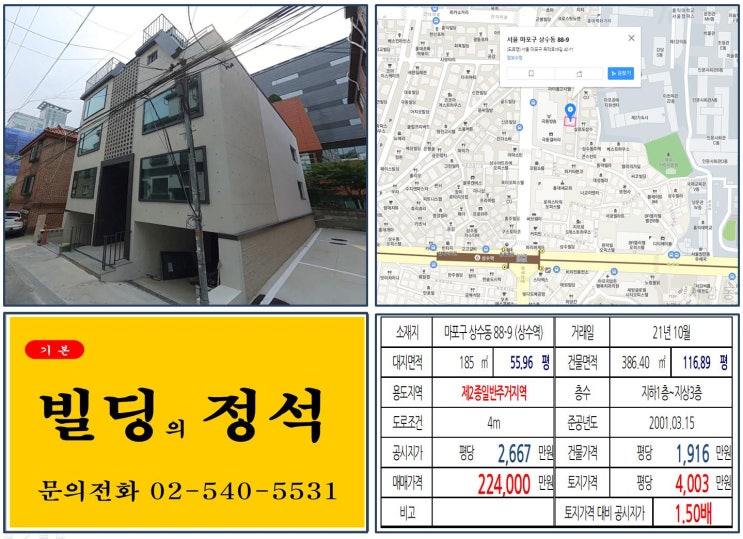 [마포구 상수역 역세권 20억 꼬마빌딩 실거래가 조회] 상수동 88-9 (상수역) 22.4억 원, 평당 4,003만 원 매매되었습니다. 극동방송, 홍익대학교