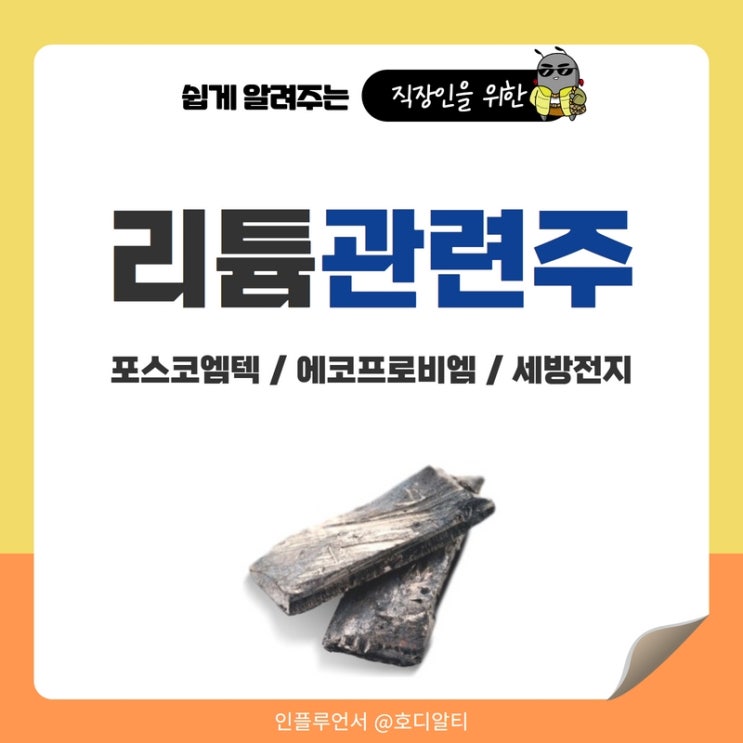  리튬 관련주 : 포스코엠텍, 에코프로비엠, 세방전지 주가 전망과 분석