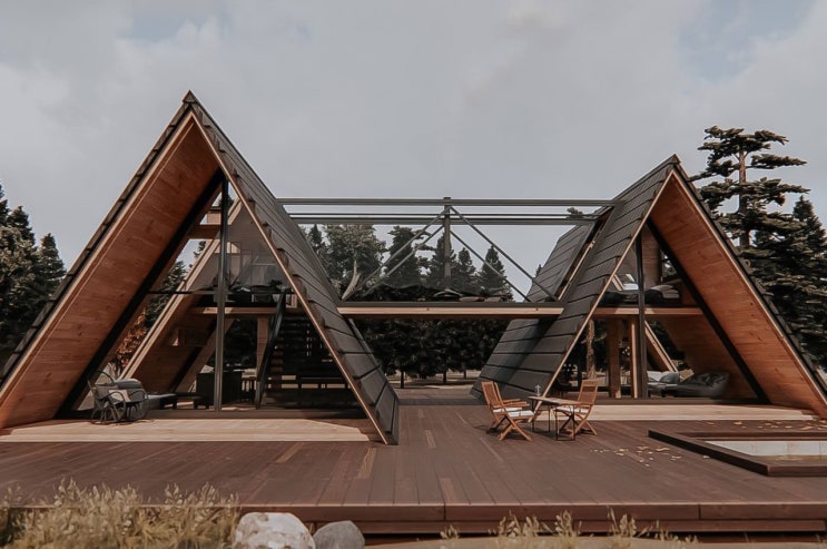 두개의 A-Frame 연결통로 조합 더블 A형 브릿지 조합 주택 두개의 A-Frame 연결통로 조합 더블 A형 브릿지 조합 주택