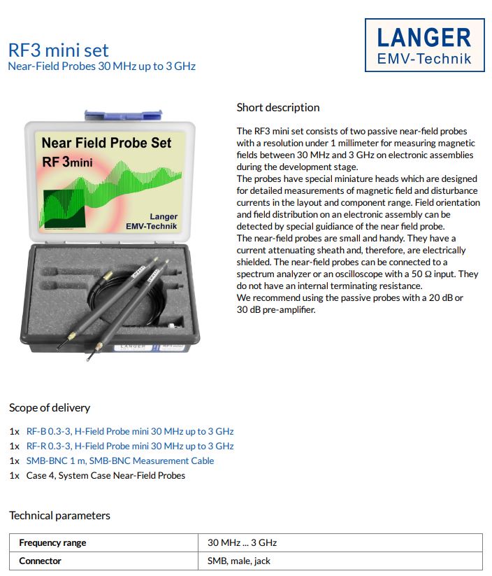  LANGER RF3 mini set , Near Field Probe 30MHz up to 3GHz