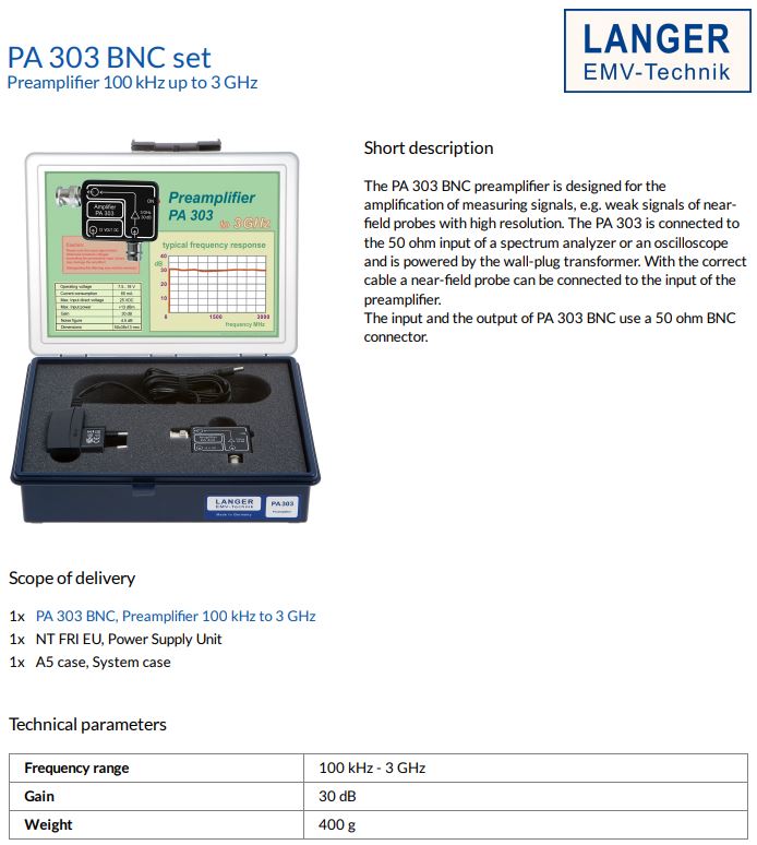  LANGER 랑거 PA 303 BNC Set  / Preamplifier100KHz up to 3GHz