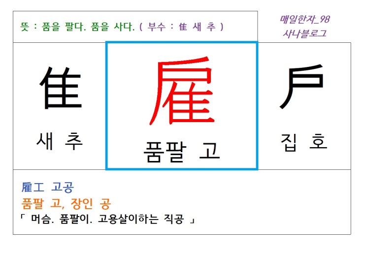 매일한자 공부하기(98) 품팔 고