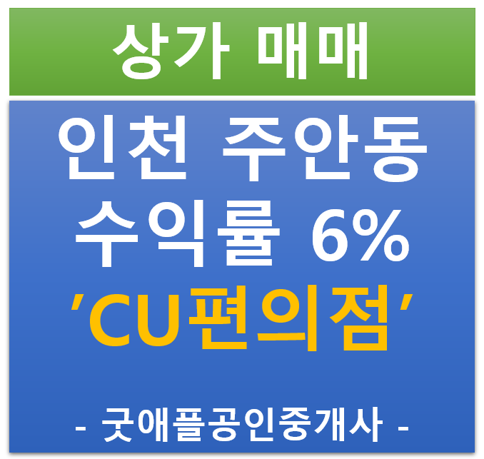 인천 수익률 6%, 1860세대 독점, CU 편의점 선임대 상가 매매