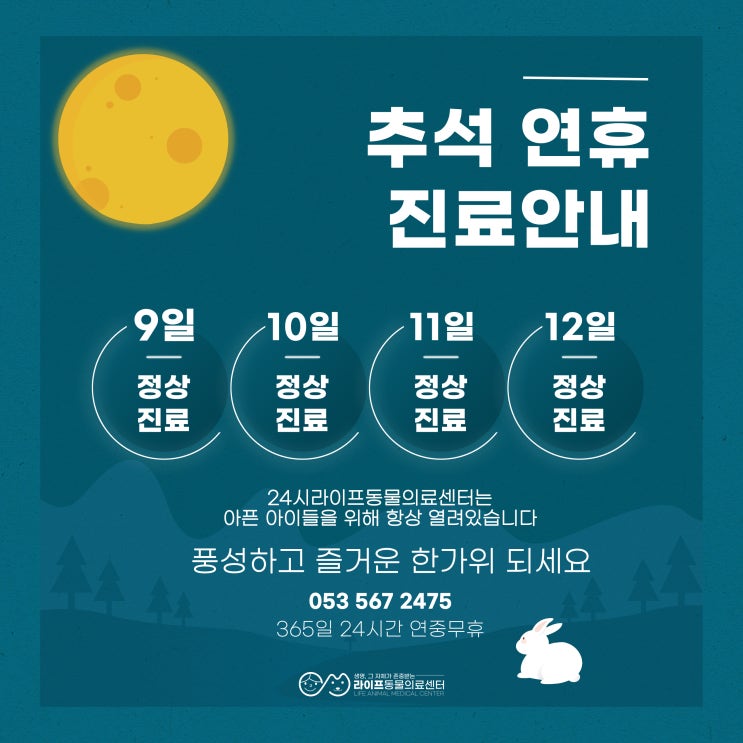 대구 추석 연휴 동물병원 : 추석 연휴 정상진료 합니다! 대구 추석 연휴 동물병원 : 추석 연휴 정상진료 합니다!