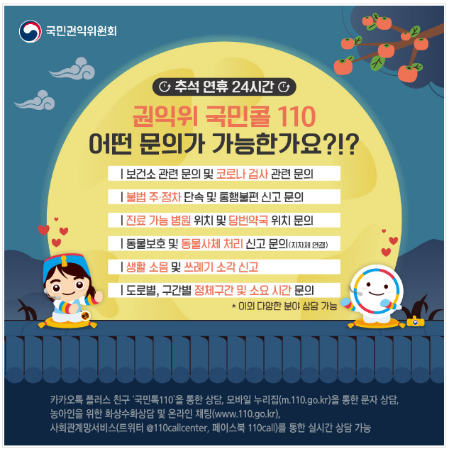 국민권익위 국민콜110, 추석 연휴에도 24시간 정상운영_국민권익위원회 국민권익위 국민콜110, 추석 연휴에도 24시간 정상운영_국민권익위원회