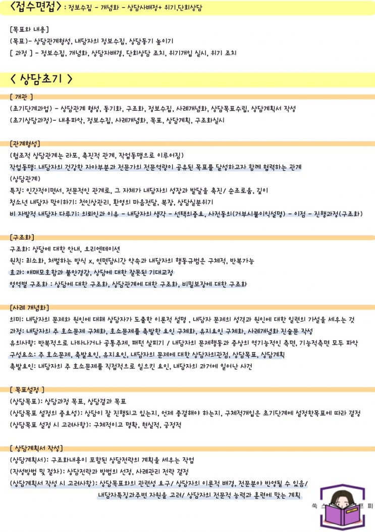  [전문상담] 상담과정 : 접수면접, 상담초기 요점정리