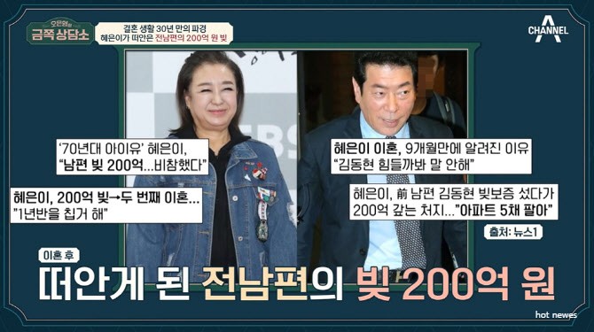 금쪽상담소 혜은이, 빚 200억 떠안고 전남편 김동현과 이혼한 이유 자녀 나이 프로필