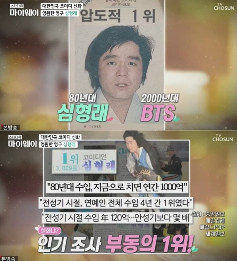 심형래 전성기와 예능 출연 내용을 정리한 방송 화면 이미지