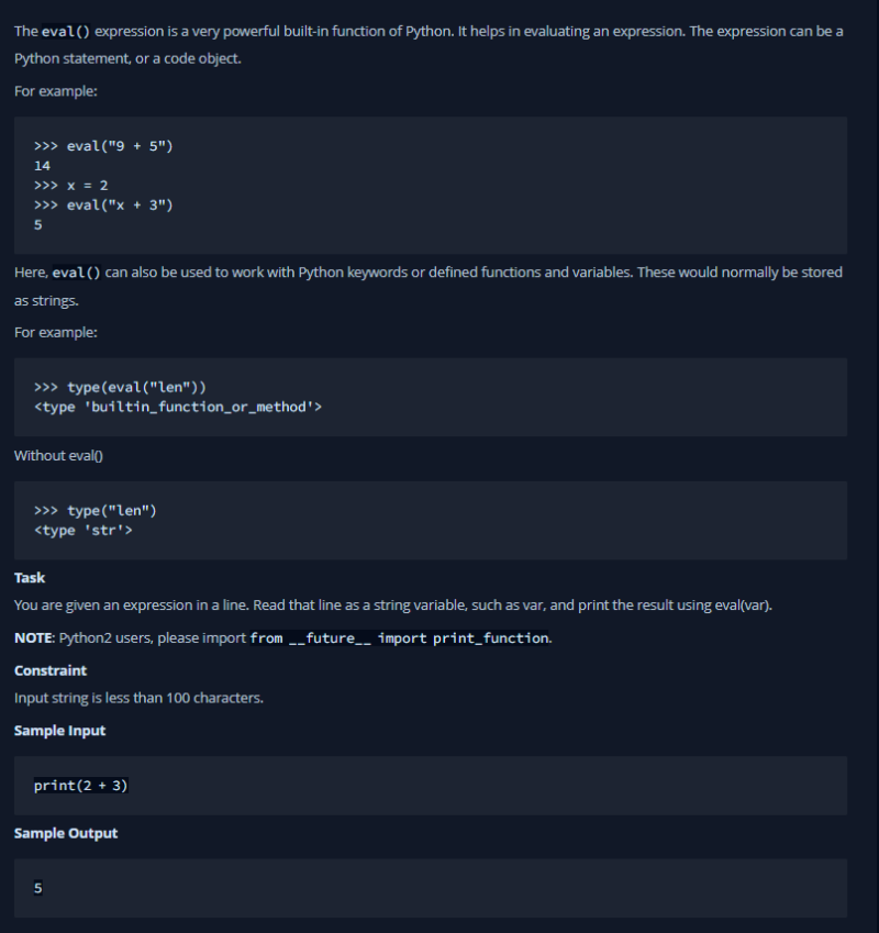 Python HackerRank 문제 56 - Python Evaluation : 네이버 블로그