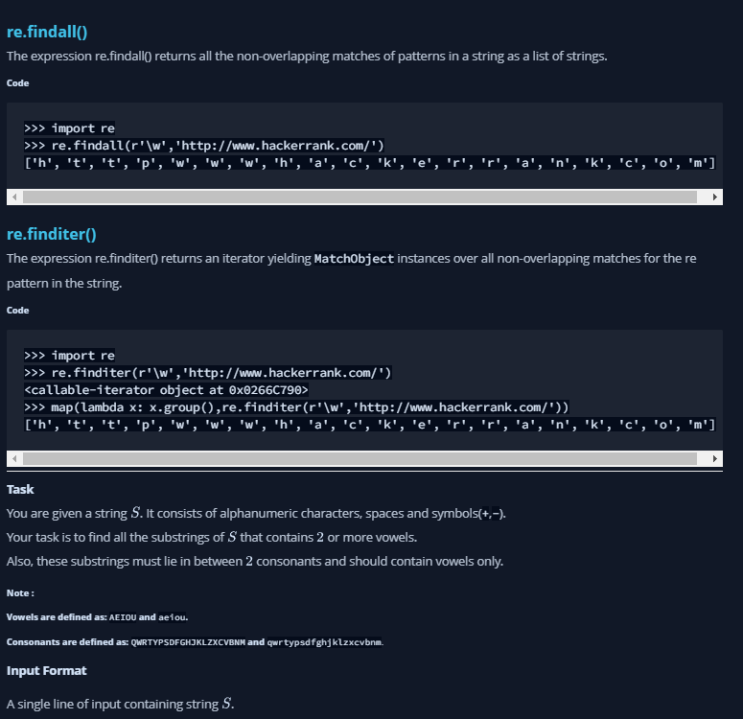  Python HackerRank 문제 62 - Re.findall() & Re.finditer()