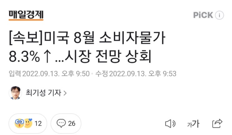 미국 8월 소비자물가 8.3%↑…시장 전망 상회  나스닥, 비트코인 폭락