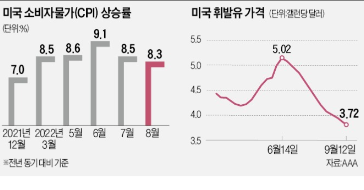 美 인플레 정점 찍었나…휘발유값 석달째 하락 美 인플레 정점 찍었나…휘발유값 석달째 하락