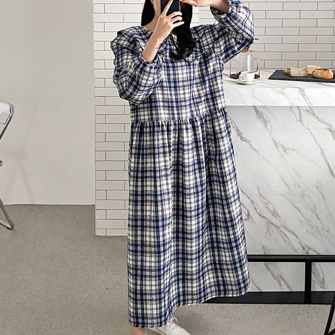  (2COL)빅사이즈 체크 카라원피스
