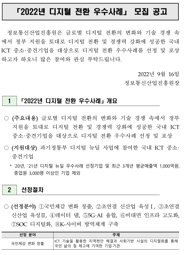 2022년 디지털 전환 우수사례 모집 공고 2022년 디지털 전환 우수사례 모집 공고