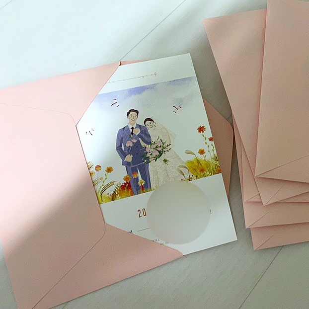  결혼식청첩장 제작 후기, 시소카드 일러스트 청첩장